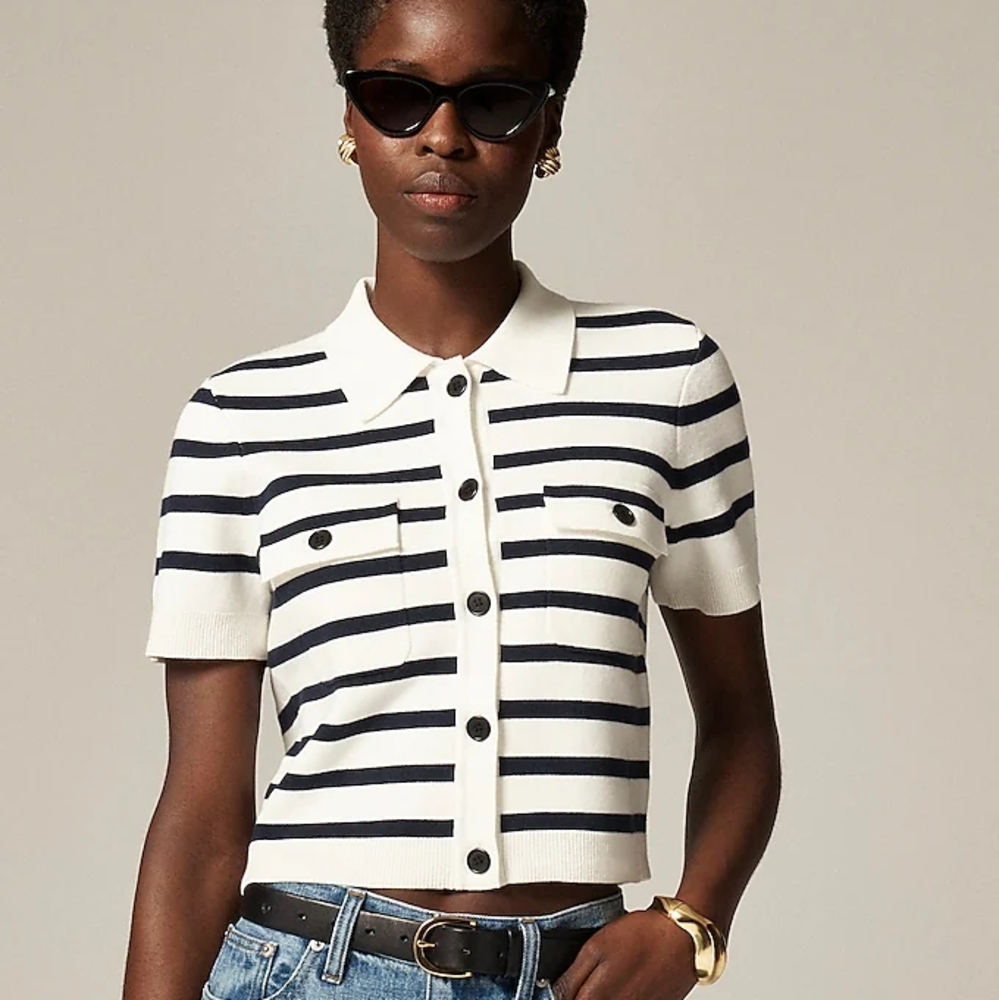 J Crew Women's Collared short-sleeve cardigan in stripe Size XS